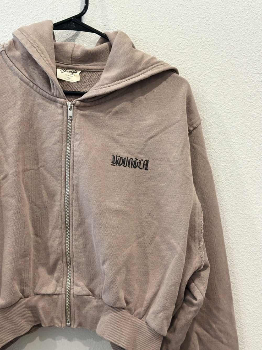 YoungLA Cropped Zip Hoodie in Taupe - Picture 3 of 12